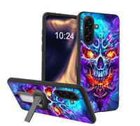 ETLKJVBL Lightweight Mobile Accessory for Samsung Galaxy A17 5G Phone Case, Evil Skull with Colorful Flames Shockproof Protective Cover with 360-Degree Versatile Rotating Stand Stylish Design