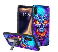 ETLKJVBL Lightweight Mobile Accessory for Samsung Galaxy A37 5G Phone Case, Evil Skull with Colorful Flames Shockproof Protective Cover with 360-Degree Versatile Rotating Stand Stylish Design