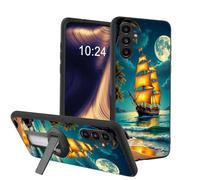 ETLKJVBL Lightweight Mobile Accessory for Samsung Galaxy S25 FE Case, Sailing Ship by Moonlit Beach Shockproof Protective Cover with 360-Degree Versatile Rotating Stand Stylish Design