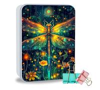 ETLKJVBL Metal Tin Box Sturdy Metal Storage Box with Lid, Large Container Holder for TCG Cards, Cookies, Car Keys and More, 7.1x4.7x2.0 Inch Tin Containers for Gift, Brightly Colored Dragonfly