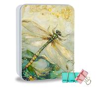 ETLKJVBL Metal Tin Box Sturdy Metal Storage Box with Lid, Large Container Holder for TCG Cards, Cookies, Car Keys and More, 7.1x4.7x2.0 Inch Tin Containers for Gift, Delicate Dragonfly