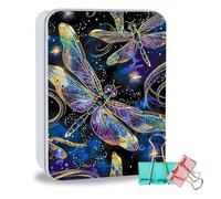 ETLKJVBL Metal Tin Box Sturdy Metal Storage Box with Lid, Large Container Holder for TCG Cards, Cookies, Car Keys and More, 7.1x4.7x2.0 Inch Tin Containers for Gift, Purple Dragonfly