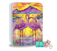 ETLKJVBL Metal Tin Box Sturdy Metal Storage Box with Lid, Pink Flamingos Large Container Holder for TCG Cards, Car Keys, Cookies, Tin Containers for Gift, 5.0x3.7x1.6 Inch, Exquisite Pattern Design