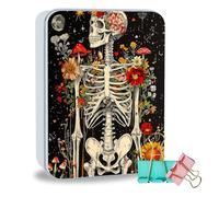 ETLKJVBL Metal Tin Box Sturdy Metal Storage Box with Lid, Skeleton with Flowers Large Container Holder for TCG Cards, Cookies, Car Keys and More, 7.1x4.7x2.0 Inch Tin Containers for Gift