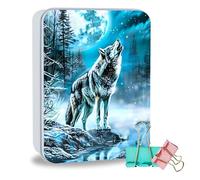 ETLKJVBL Metal Tin Box Sturdy Metal Storage Box with Lid, Wolf Howling at the Moon Large Container Holder for TCG Cards, Cookies, Car Keys and More, 7.1x4.7x2.0 Inch Tin Containers for Gift