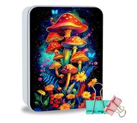 ETLKJVBL Metal Tin Storage Box with Lid, Large Sturdy Container 7.1x4.7x2.0 for TCG Cards, Cookies, Car Keys & More, Magical Mushrooms and Flowers Durable Multipurpose Organizer Tin Box