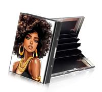 ETLKJVBL Metallic Accordion Style Rfid Credit Card Holder for Women, Credit Card Protector Rfid Blocking Sleeves, Stylish Credit Card Holder for Men-4, Beautiful Black Woman, 3.74 x 2.56 x 0.59 Inches