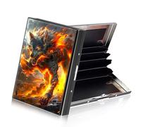 ETLKJVBL Metallic Accordion Style Rfid Credit Card Holder for Women, Credit Card Protector Rfid Blocking Sleeves, Stylish Credit Card Holder for Men-11, Firestorm Wolf, 3.74 x 2.56 x 0.59 Inches