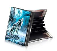 ETLKJVBL Metallic Accordion Style Rfid Credit Card Holder for Women, Credit Card Protector Rfid Blocking Sleeves, Stylish Credit Card Holder for Men-18, Wolf Howling at the Moon, 3.74 x 2.56 x 0.59