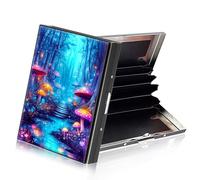 ETLKJVBL Metallic Accordion Style Rfid Credit Card Holder for Women, Credit Card Protector Rfid Blocking Sleeves, Stylish Credit Card Holder for Men-20, Forest with Glowing Mushrooms, 3.74 x 2.56 x