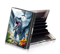 ETLKJVBL Metallic Accordion Style Rfid Credit Card Holder for Women, Credit Card Protector Rfid Blocking Sleeves, Stylish Credit Card Holder for Men-16, Winged Dinosaur Flowers, 3.74 x 2.56 x 0.59