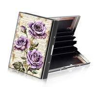 ETLKJVBL Metallic Accordion Style Rfid Credit Card Holder for Women, Credit Card Protector Rfid Blocking Sleeves, Stylish Credit Card Holder for Men-18, Watercolor Paint of Purple Roses, 3.74 x 2.56 x