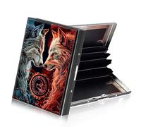 ETLKJVBL Metallic Accordion Style Rfid Credit Card Holder for Women, Credit Card Protector Rfid Blocking Sleeves, Stylish Credit Card Holder for Men-3, Two Wolves Facing Each Other, 3.74 x 2.56 x 0.59