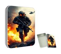 ETLKJVBL Mini Pocket Metal Tin with Lid, Armed Soldier in Battlefield 3.5"x2.4"x0.7" Small Portable Pill Box & Mint Case - Cute EDC Travel Organizer for Earbuds, Jewelry & Coins