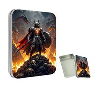 ETLKJVBL Mini Pocket Metal Tin with Lid, Armored Warrior with Flames Skull 3.5"x2.4"x0.7" Small Portable Pill Box & Mint Case - Cute EDC Travel Organizer for Earbuds, Jewelry & Coins