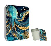 ETLKJVBL Mini Pocket Metal Tin with Lid, Colorful Octopus 3.5"x2.4"x0.7" Small Portable Pill Box & Mint Case - Cute EDC Travel Organizer for Earbuds, Jewelry & Coins