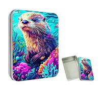 ETLKJVBL Mini Pocket Metal Tin with Lid, Cute Otter 3.5"x2.4"x0.7" Small Portable Pill Box & Mint Case - Cute EDC Travel Organizer for Earbuds, Jewelry & Coins
