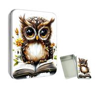 ETLKJVBL Mini Pocket Metal Tin with Lid, Cute Owl with Big Eyes 3.5"x2.4"x0.7" Small Portable Pill Box & Mint Case - Cute EDC Travel Organizer for Earbuds, Jewelry & Coins