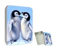 ETLKJVBL Mini Pocket Metal Tin with Lid, Cute Penguin 3.5"x2.4"x0.7" Small Portable Pill Box & Mint Case - Cute EDC Travel Organizer for Earbuds, Jewelry & Coins