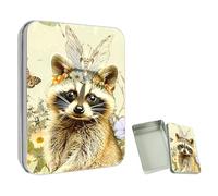 ETLKJVBL Mini Pocket Metal Tin with Lid, Cute Raccoon 3.5"x2.4"x0.7" Small Portable Pill Box & Mint Case - Cute EDC Travel Organizer for Earbuds, Jewelry & Coins