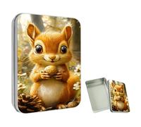 ETLKJVBL Mini Pocket Metal Tin with Lid, Cute Squirrel Holding Walnut In Forest 3.5"x2.4"x0.7" Small Portable Pill Box & Mint Case - Cute EDC Travel Organizer for Earbuds, Jewelry & Coins