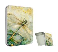 ETLKJVBL Mini Pocket Metal Tin with Lid, Delicate Dragonfly 3.5"x2.4"x0.7" Small Portable Pill Box & Mint Case - Cute EDC Travel Organizer for Earbuds, Jewelry & Coins