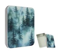 ETLKJVBL Mini Pocket Metal Tin with Lid, Evergreen Forest 3.5"x2.4"x0.7" Small Portable Pill Box & Mint Case - Cute EDC Travel Organizer for Earbuds, Jewelry & Coins