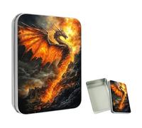ETLKJVBL Mini Pocket Metal Tin with Lid, Fire Dragon Over Volcanic Terrain 3.5"x2.4"x0.7" Small Portable Pill Box & Mint Case - Cute EDC Travel Organizer for Earbuds, Jewelry & Coins