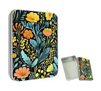 ETLKJVBL Mini Pocket Metal Tin with Lid, Forest Plants and Flowers 3.5"x2.4"x0.7" Small Portable Pill Box & Mint Case - Cute EDC Travel Organizer for Earbuds, Jewelry & Coins