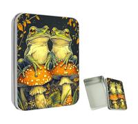 ETLKJVBL Mini Pocket Metal Tin with Lid, Frogs Sitting on Mushrooms 3.5"x2.4"x0.7" Small Portable Pill Box & Mint Case - Cute EDC Travel Organizer for Earbuds, Jewelry & Coins
