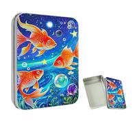 ETLKJVBL Mini Pocket Metal Tin with Lid, Goldfish in Starry Night Sky 3.5"x2.4"x0.7" Small Portable Pill Box & Mint Case - Cute EDC Travel Organizer for Earbuds, Jewelry & Coins