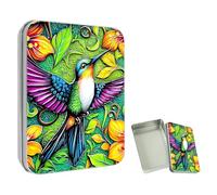ETLKJVBL Mini Pocket Metal Tin with Lid, Hummingbird Flower 3.5"x2.4"x0.7" Small Portable Pill Box & Mint Case - Cute EDC Travel Organizer for Earbuds, Jewelry & Coins