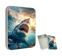 ETLKJVBL Mini Pocket Metal Tin with Lid, Megalodon shark 3.5"x2.4"x0.7" Small Portable Pill Box & Mint Case - Cute EDC Travel Organizer for Earbuds, Jewelry & Coins
