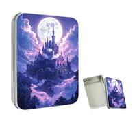 ETLKJVBL Mini Pocket Metal Tin with Lid, Moon Shining on Castle 3.5"x2.4"x0.7" Small Portable Pill Box & Mint Case - Cute EDC Travel Organizer for Earbuds, Jewelry & Coins