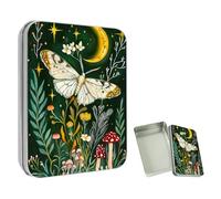 ETLKJVBL Mini Pocket Metal Tin with Lid, Moth Mushrooms Plants Moon 3.5"x2.4"x0.7" Small Portable Pill Box & Mint Case - Cute EDC Travel Organizer for Earbuds, Jewelry & Coins