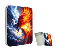 ETLKJVBL Mini Pocket Metal Tin with Lid, Orange and Blue Phoenix 3.5"x2.4"x0.7" Small Portable Pill Box & Mint Case - Cute EDC Travel Organizer for Earbuds, Jewelry & Coins