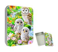 ETLKJVBL Mini Pocket Metal Tin with Lid, Owls Spring Flowers 3.5"x2.4"x0.7" Small Portable Pill Box & Mint Case - Cute EDC Travel Organizer for Earbuds, Jewelry & Coins