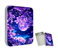 ETLKJVBL Mini Pocket Metal Tin with Lid, Purple Cherry Blossoms 3.5"x2.4"x0.7" Small Portable Pill Box & Mint Case - Cute EDC Travel Organizer for Earbuds, Jewelry & Coins