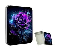 ETLKJVBL Mini Pocket Metal Tin with Lid, Purple Rose 3.5"x2.4"x0.7" Small Portable Pill Box & Mint Case - Cute EDC Travel Organizer for Earbuds, Jewelry & Coins