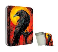 ETLKJVBL Mini Pocket Metal Tin with Lid, Raven on Branch 3.5"x2.4"x0.7" Small Portable Pill Box & Mint Case - Cute EDC Travel Organizer for Earbuds, Jewelry & Coins
