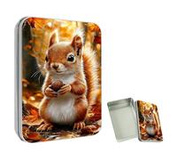 ETLKJVBL Mini Pocket Metal Tin with Lid, Red Squirrel with Pinecone in Autumn 3.5"x2.4"x0.7" Small Portable Pill Box & Mint Case - Cute EDC Travel Organizer for Earbuds, Jewelry & Coins