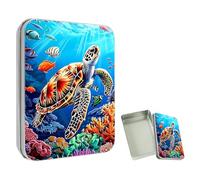 ETLKJVBL Mini Pocket Metal Tin with Lid, Sea Turtle Swimming 3.5"x2.4"x0.7" Small Portable Pill Box & Mint Case - Cute EDC Travel Organizer for Earbuds, Jewelry & Coins
