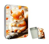 ETLKJVBL Mini Pocket Metal Tin with Lid, Sleeping Squirrel On Branch In Autumn 3.5"x2.4"x0.7" Small Portable Pill Box & Mint Case - Cute EDC Travel Organizer for Earbuds, Jewelry & Coins