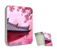 ETLKJVBL Mini Pocket Metal Tin with Lid, Temple Pink Sakura Flowers 3.5"x2.4"x0.7" Small Portable Pill Box & Mint Case - Cute EDC Travel Organizer for Earbuds, Jewelry & Coins
