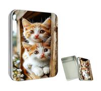 ETLKJVBL Mini Pocket Metal Tin with Lid, Two Kittens Peeking from Window 3.5"x2.4"x0.7" Small Portable Pill Box & Mint Case - Cute EDC Travel Organizer for Earbuds, Jewelry & Coins