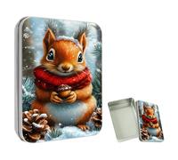 ETLKJVBL Mini Pocket Metal Tin with Lid, Winter Squirrel with Acorn 3.5"x2.4"x0.7" Small Portable Pill Box & Mint Case - Cute EDC Travel Organizer for Earbuds, Jewelry & Coins
