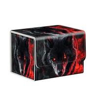 ETLKJVBL MTG Card Storage Solution - Card Box for Commander Decks, High Capacity Anime Card Sleeves, Deck Box, Black Wolf With Red Eyes