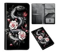 ETLKJVBL - Passport Holder for Travel Accessories, Leather Passport Cover with Space for Family Documents and Photos, Credit Card Wallet for Women and Men, 4, Black snake and roses, Art Deco