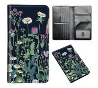 ETLKJVBL - Passport Holder for Travel Accessories, Leather Passport Cover with Space for Family Documents and Photos, Credit Card Wallet for Women and Men, 3, Botanical Flower, Art Deco
