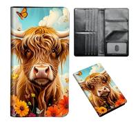 ETLKJVBL - Passport Holder for Travel Accessories, Leather Passport Cover with Space for Family Documents and Photos, Travel Credit Card Wallet for Women and, Highland cow flowers butterfly, Art Deco